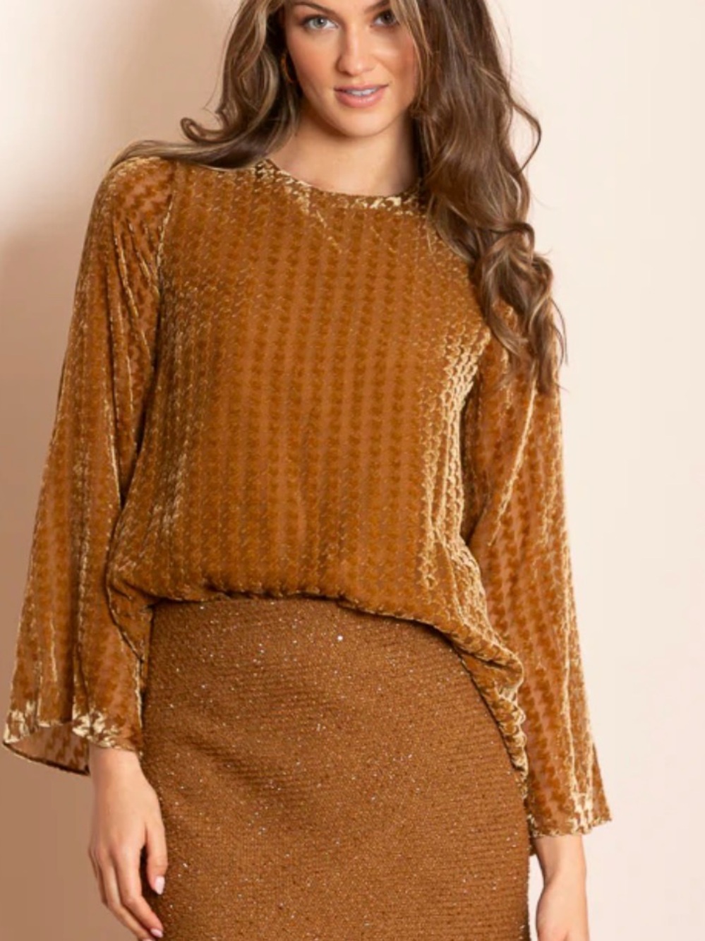 Jessie Liu Lainey Burn-Out Effect Silk houndstooth Velvet Blouse S